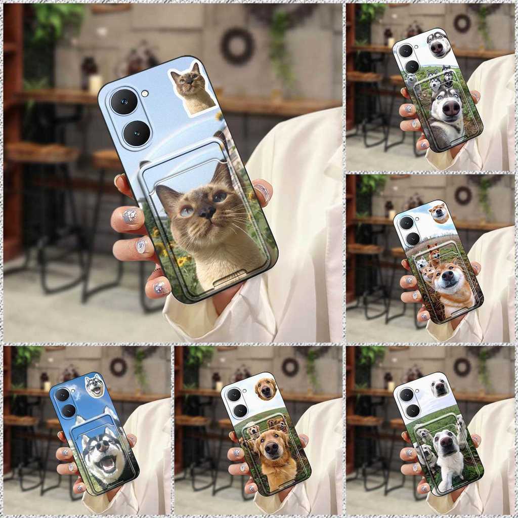 Creative Texture VIVO Y03 4G/Y18/Y18E/Y28S 5G/Y36T 4G เคสโทรศัพท์ ID Card Dog Card Slot กันฝุ่นคู่ตล