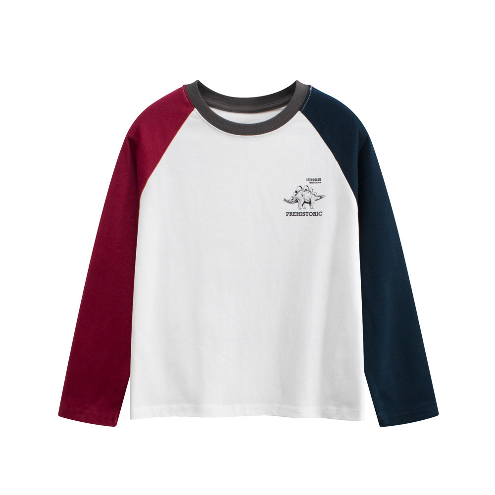 Grrr เวอร์ชั่นเกาหลีเสื้อผ้าเด็กกลางเด็กใหญ่ฤดูใบไม้ผลิสไตล์ใหม่ชายเยาวชนนักเรียนการ์ตูนสีคมชัดรอบคอ