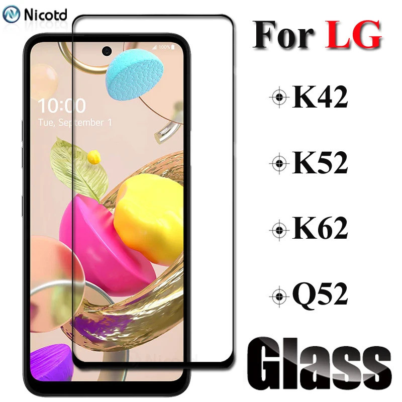 Nicotd Full กาวกระจกนิรภัยสําหรับ Lg K42 K52 K62 9h ป้องกันกระจกสําหรับ Lg Q52 เต็มหน้าจอฝาครอบหน้าจ