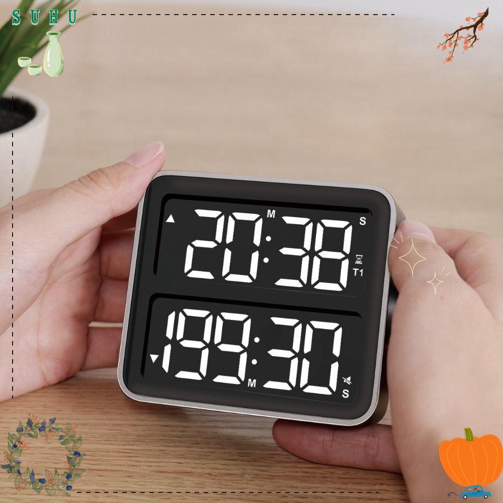 SUHU Pomodoro Timer, Minimal Silent Visual Timer, สํานักงานนาฬิกาปลุกแม่เหล็กสีเทาสีดําแบบชาร์จไฟได้
