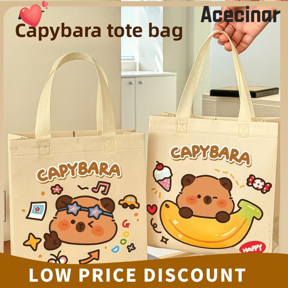 ACECINAR การ์ตูน Capybara กระเป๋าของขวัญวันเกิด, แบบพกพาช้อปปิ้ง HandBag Capybara Tote Bag, Reuse ไม่ทอถุงบรรจุภัณฑ์