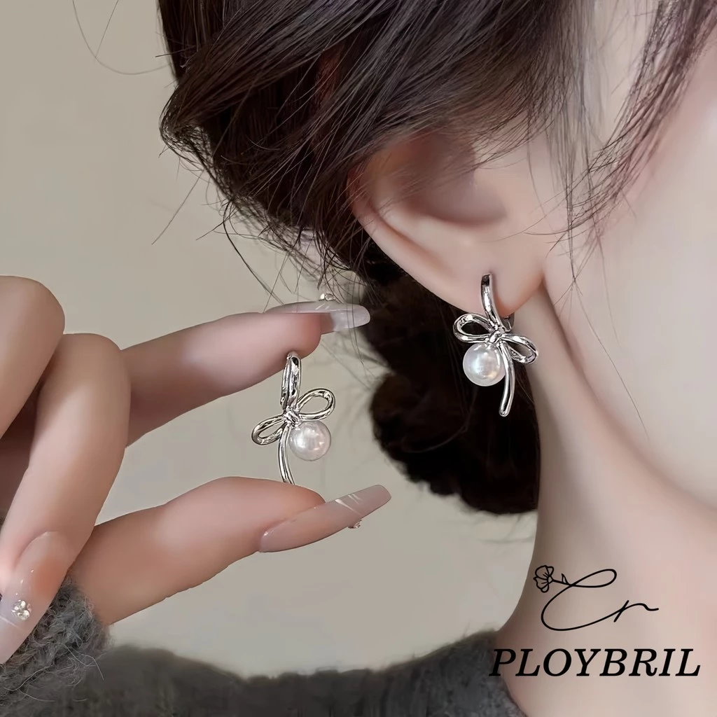 PLOYBRIL ต่างหู ประดับโบว์ มุก หรูหรา ไฮเอนด์ แฟชั่น สําหรับผู้หญิง E034
