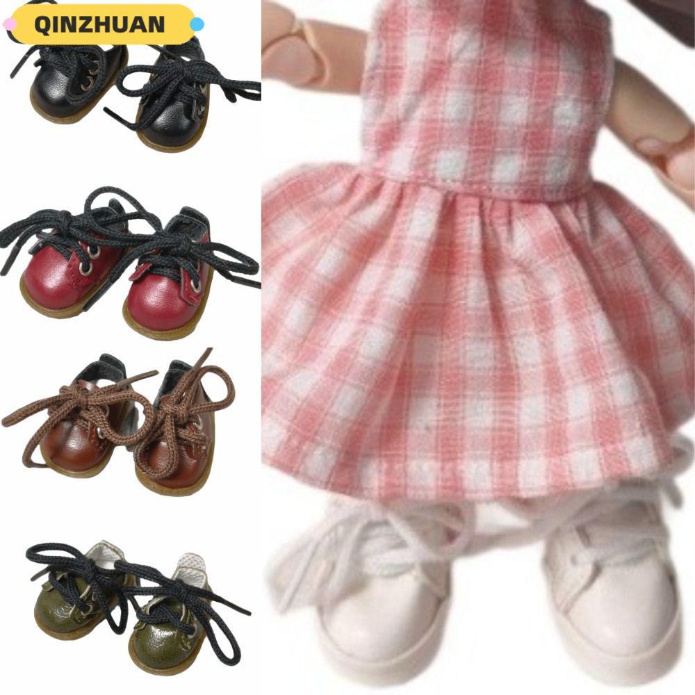 QINZHUAN รองเท้าหนังตุ๊กตา, Sole 3.8*2.2*2.4 ซม.รองเท้าตุ๊กตา BJD, 6 จุดตุ๊กตา Lace Up รองเท้าหนังชุ
