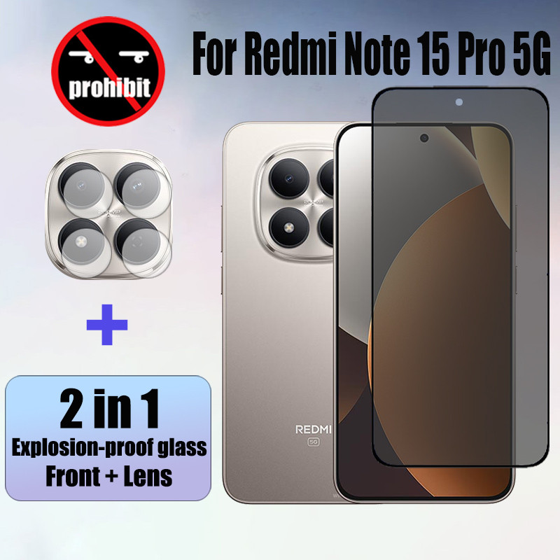 ฟิล์ม Redmi Note 15 Pro 5G 2 ใน 1 กระจกนิรภัยส่วนตัว Anti-Spy คลุมทั้งหมดปกป้องหน้าจอ Anti Peek ฟิล์มความเป็นส่วนตัวสําหรับ Xiaomi Redmi Note 14 13 Pro 4G ฟิล์มกระจก & กล้อง