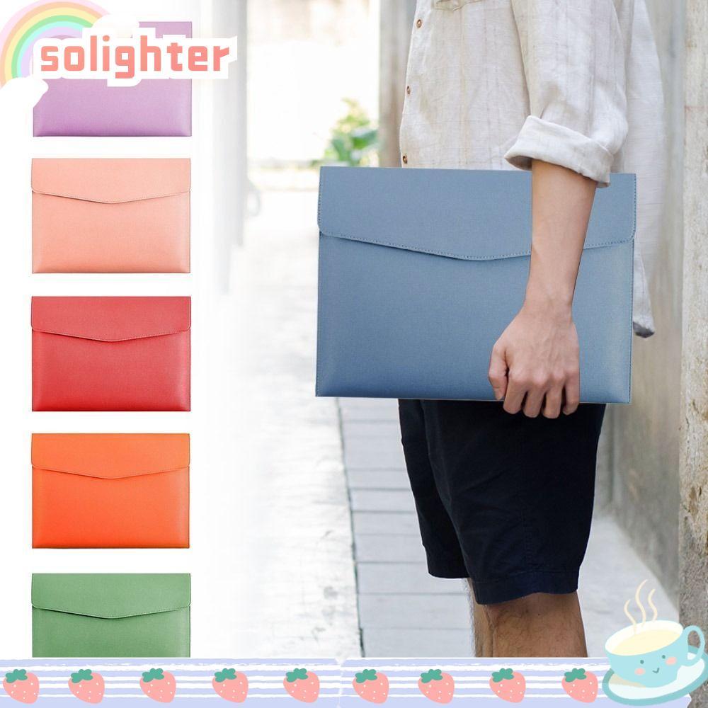 SOLIGHTER กระเป๋าเอกสารหนัง, แฟ้มหนังหนังความจุขนาดใหญ่, เครื่องเขียนกันฝุ่น A4 A5 กระเป๋าเอกสาร