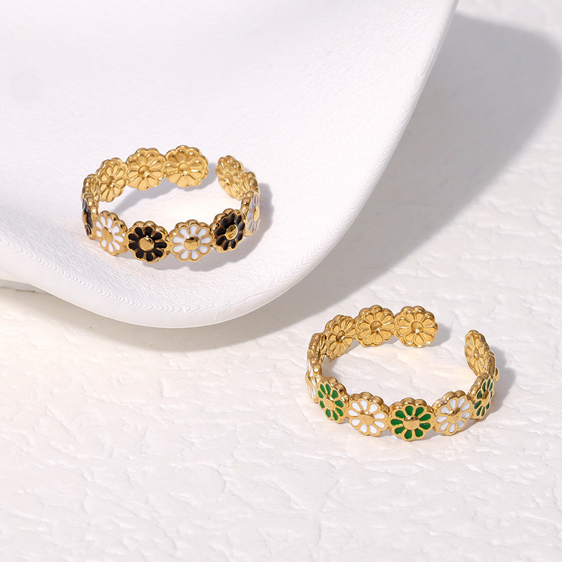 แหวนสแตนเลสแบบเรียบง่าย สไตล์ฝรั่งเศส พร้อมลายดอกไม้ขนาดเล็ก เหมาะสำหรับเป็นของขวัญวันเกิด - รูปที่ 2