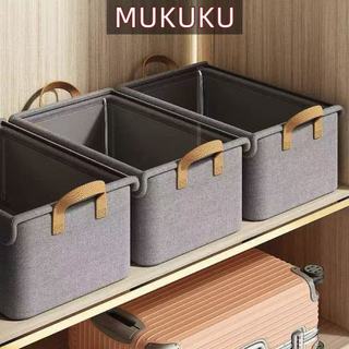MUKUKU กล่องใส่ของ กล่องใส่ผ้า กล่องใส่เสื้อผ้า อเนกประสงค์ ผ้าฝ้ายลินิน มีฝาปิด พับได้ แบบพกพา