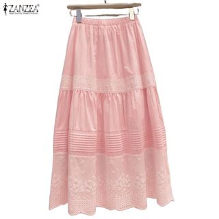 ZANZEA กระโปรง midi สไตล์เกาหลี อ่อนโยน มีลายลูกไม้และเอวยาง…