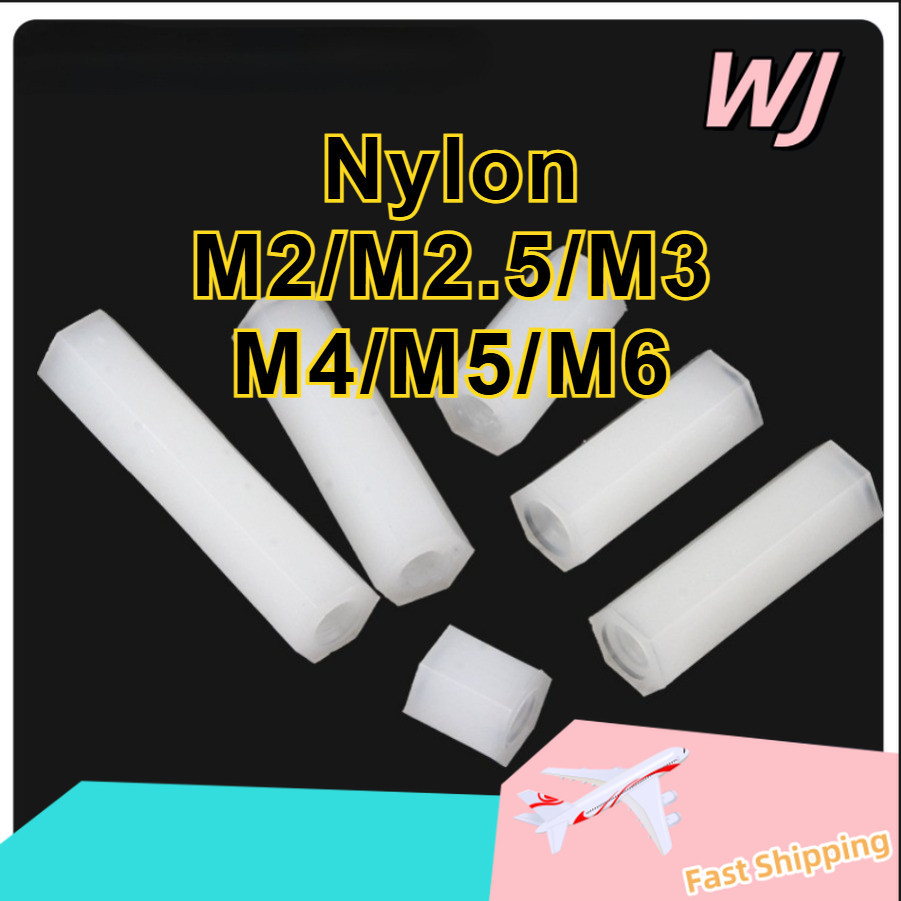 คอลัมน์ไนลอนหัวแบนหกเหลี่ยมแกนผ่านคู่/เสาไนล่อนรูผ่านสองด้าน สีขาว ฉนวนไฟฟ้า สำหรับแผงวงจร อิเล็กทรอ