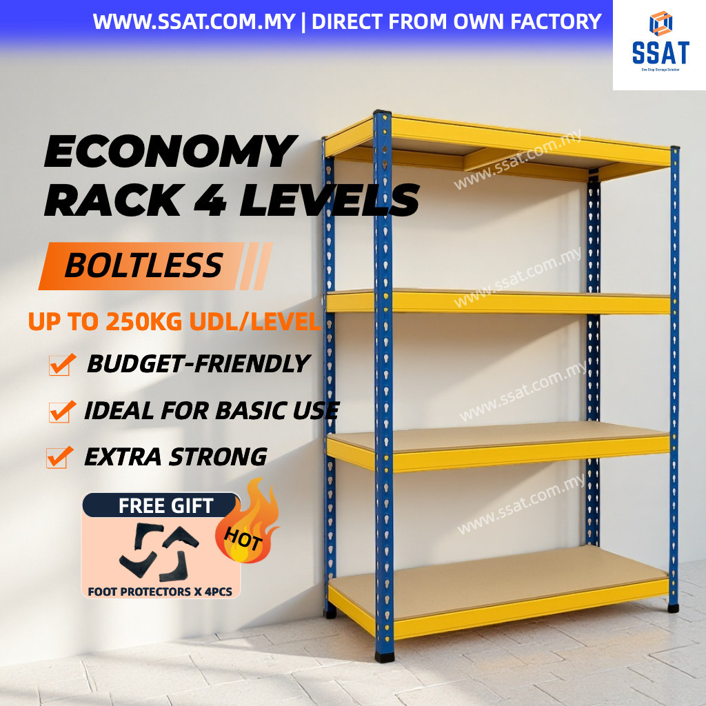 ทนทาน ECONOMY BOLTLESS RACK 4 LEVELS, WAREHOUSE RACK, STORAGE RACK, RAK BESI, RAK BERTINGKAT STOR, 置