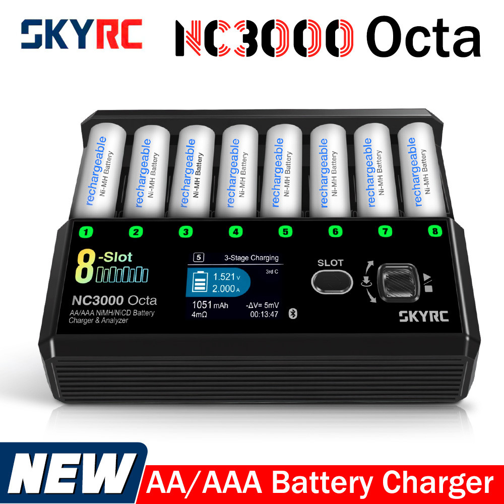 SKYRC NC3000 Octa Charger | 8-Slot for AA/AAA NiMH/NiCD Batteries | 7 Smart Modes, 48W Charge/30W Di