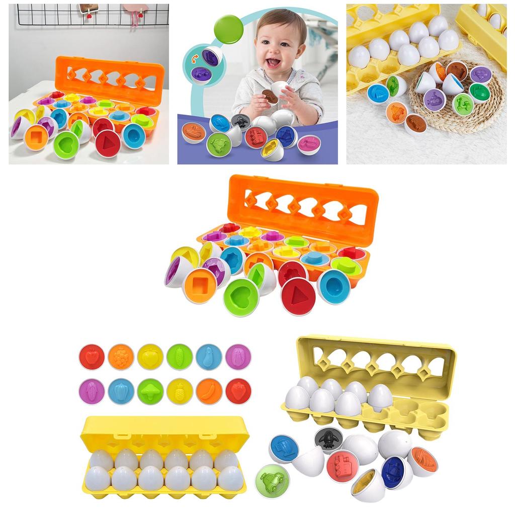 [szxflie3n] 12ชิ้นสีและรูปร่างจับคู่ของเล่นไข่ต้นการศึกษาวิจิตรมอเตอร์ทักษะของเล่นสําหรับ3 4 5 6ปีเด