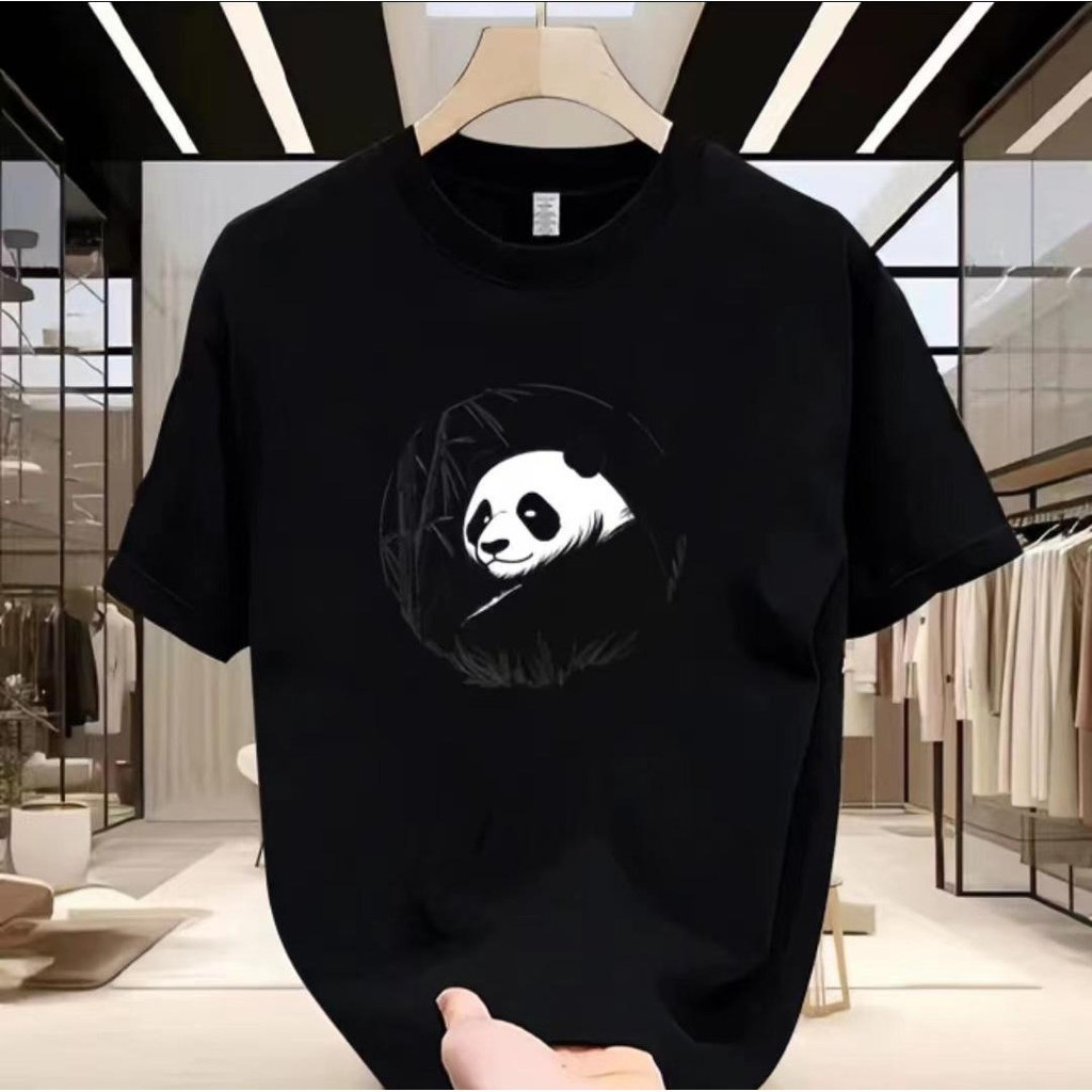 2026时尚 2026"สถาบันเทรนด์"2025 ผ้าฝ้ายแพนด้าพิมพ์เสื้อยืดแขนสั้นสตรีทคอกลมหลวม topCOD 8P3K