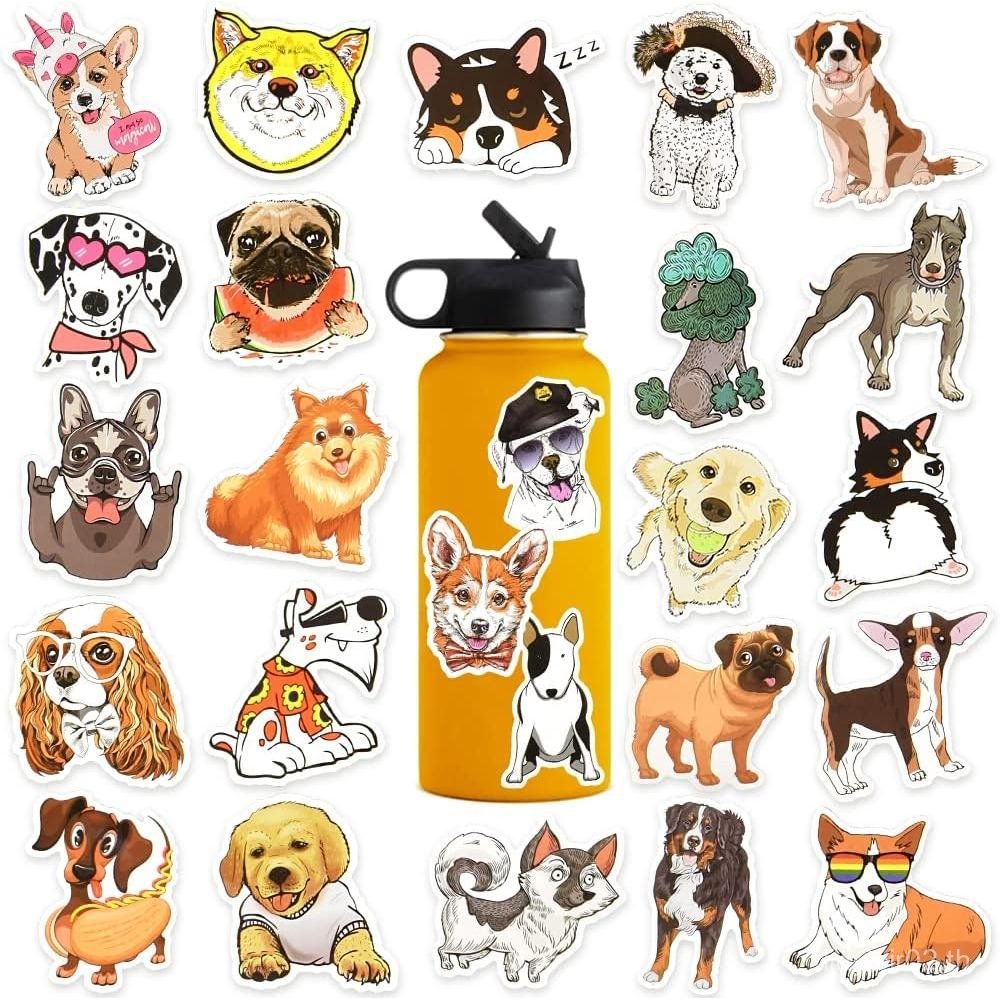 50Pcs Cute Dog Stickers for Kids Vinyl Dog Stickers for Water Bottles Laptop Waterproof Puppy Sticke