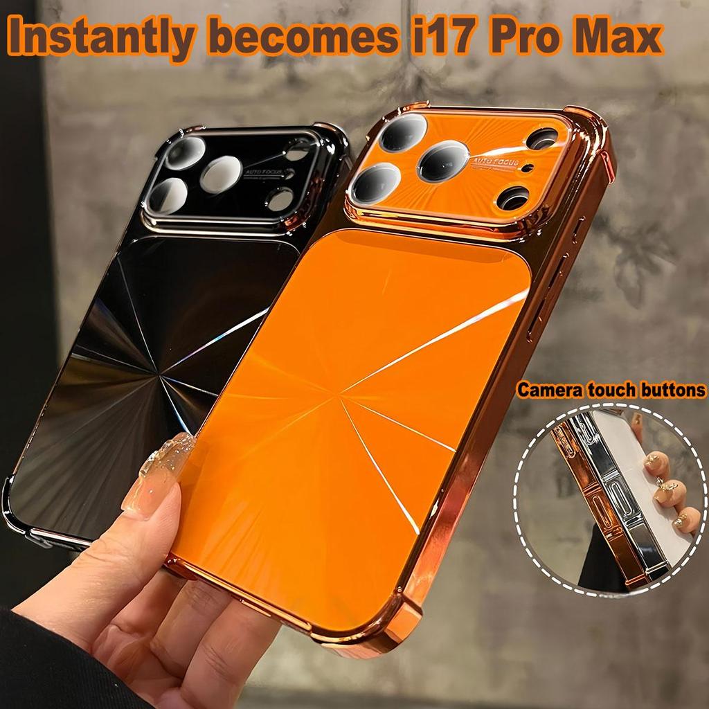 สี่มุม Drop-proof Electroplated ออโรร่าเลนส์ป้องกัน Non-magnetic Case สําหรับ iPhone 13 14 15 16 17 Pro Max Case Enclosed กันกระแทกปกหลัง