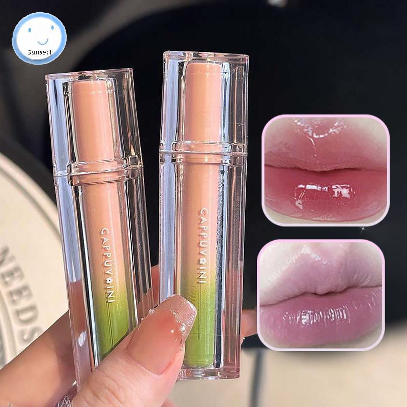 Sunset Nude Purple Mirror Lip Glaze Long-Lasting Non-Fading Hydrating Liquid ลิปสติก Watery Texture 