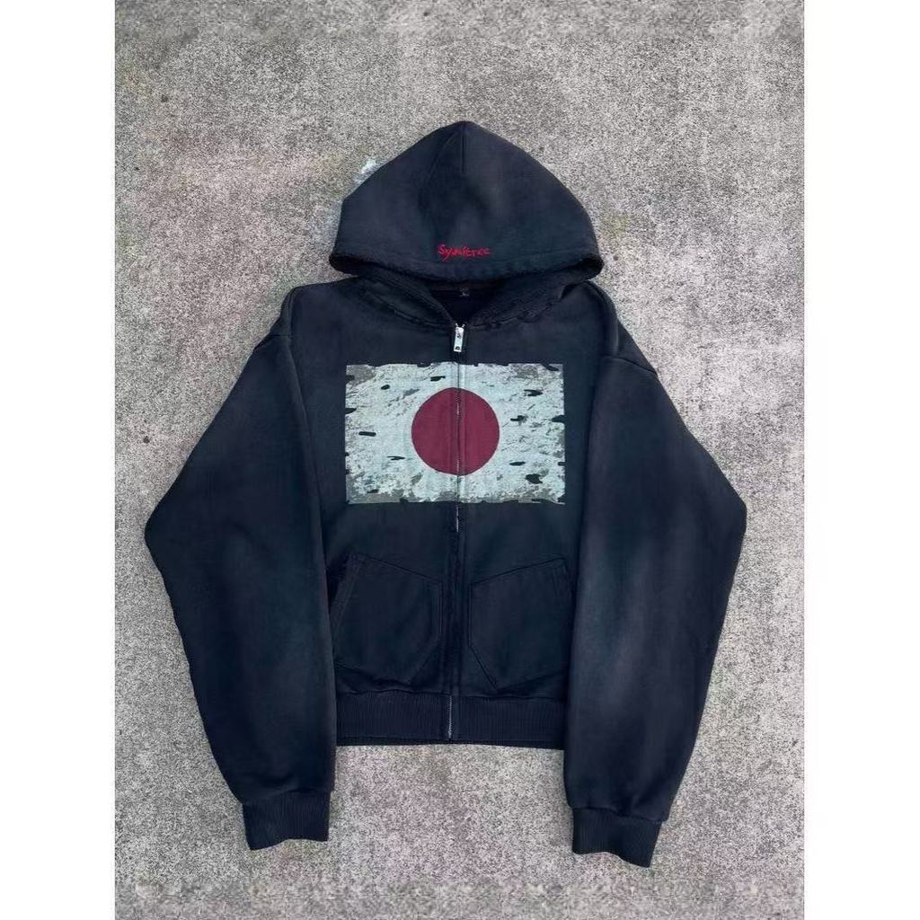 ซิปหลวมรูปแบบ Hoodie Street y2k เสื้อแจ็คเก็ต All-Match สไตล์ใหม่พิมพ์เสื้อสเวตเตอร์ถักแขนยาว Punk 3