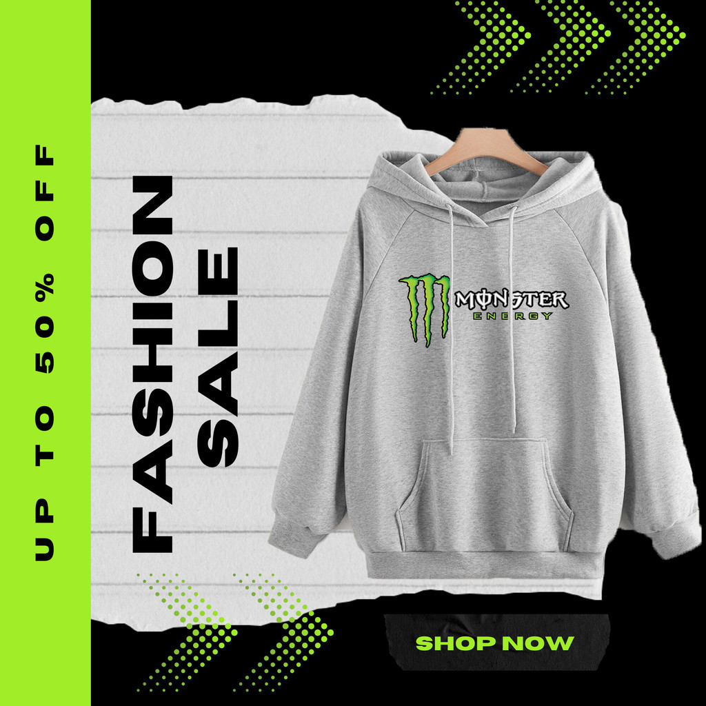 Monster Logo Hoodie Lelaki แขนยาว Swag Hoodie เสื้อกันหนาว M~3XL Monster Logo