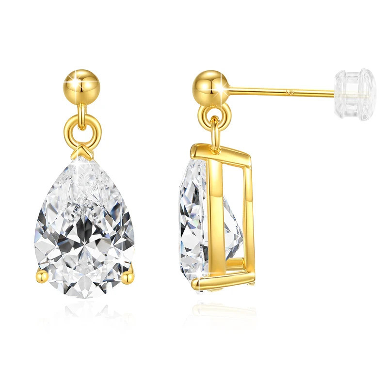 Pear Cut 14k Gold Moissanite ต่างหูสตั๊ด Au585 สําหรับผู้หญิงต่างหูเพชรทรงหยดน้ําหมั้นเครื่องประดับง
