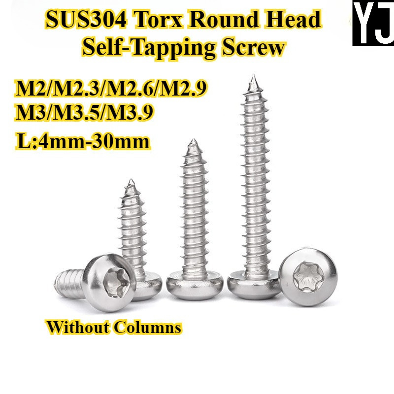 YJ-MHLS] SUS304 สแตนเลส Torx Pan Head สกรูแตะตัวเอง, Star Drive Anti-Theft หัวกลม Fasteners, M2/M2.3