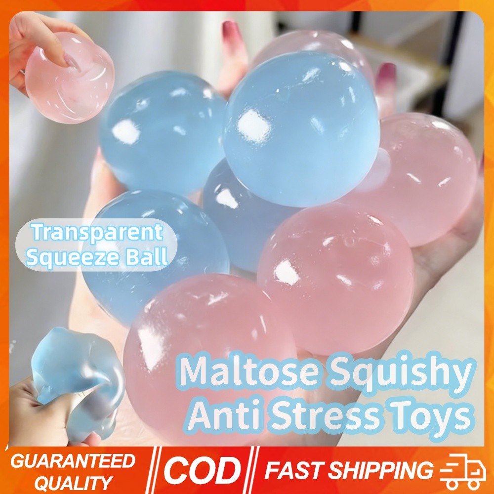 4PCS Maltose Squishy Anti Stress ของเล่นบีบ Ball Fidgets จําลองโปร่งใสสีฟ้า/สีชมพู Slow-rebound Decompression ของเล่น