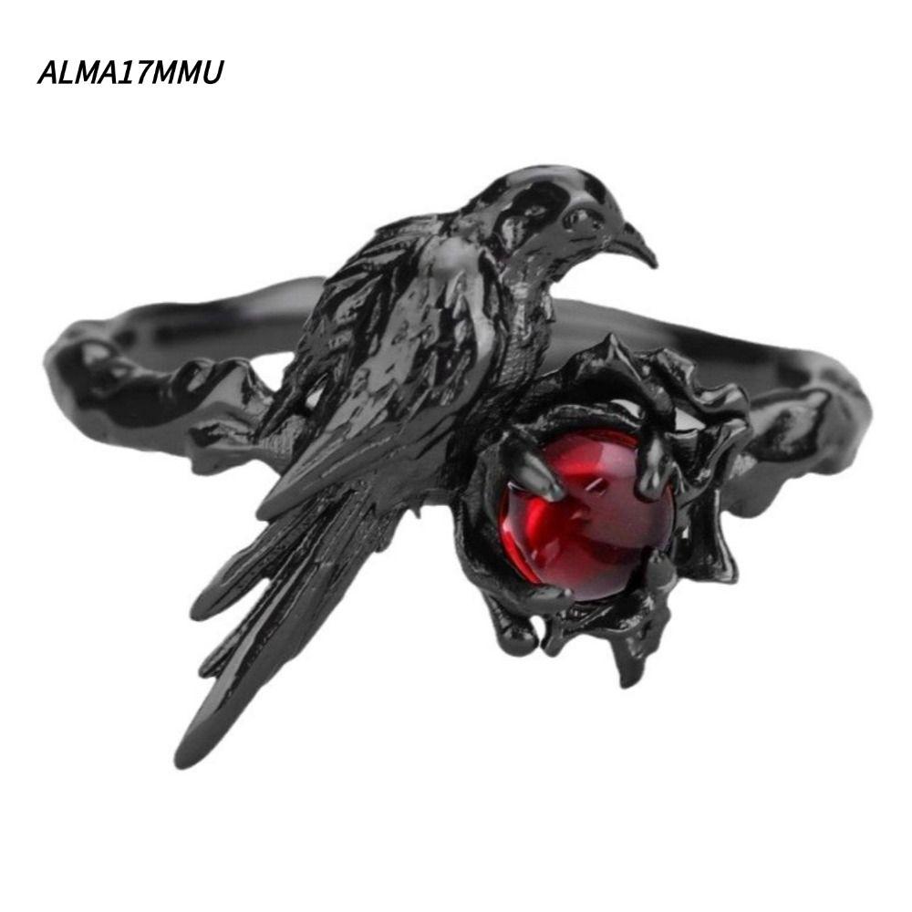 ALMA17MMU Sylus Crow คอสเพลย์แหวน,เครื่องประดับปรับสีดํา Raven แหวน,แฟชั่น Red Zircon Merch Love และ