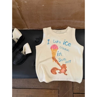 「สินค้าลิขสิทธิ์แท้」IRIS KIDS x Funfun 26ss IKS260345 Rokuku shirt ลายการ์ตูนสุดคิ้วท์ ใส่เล่น ผ้านุ่ม เสื้อกล้ามเด็ก