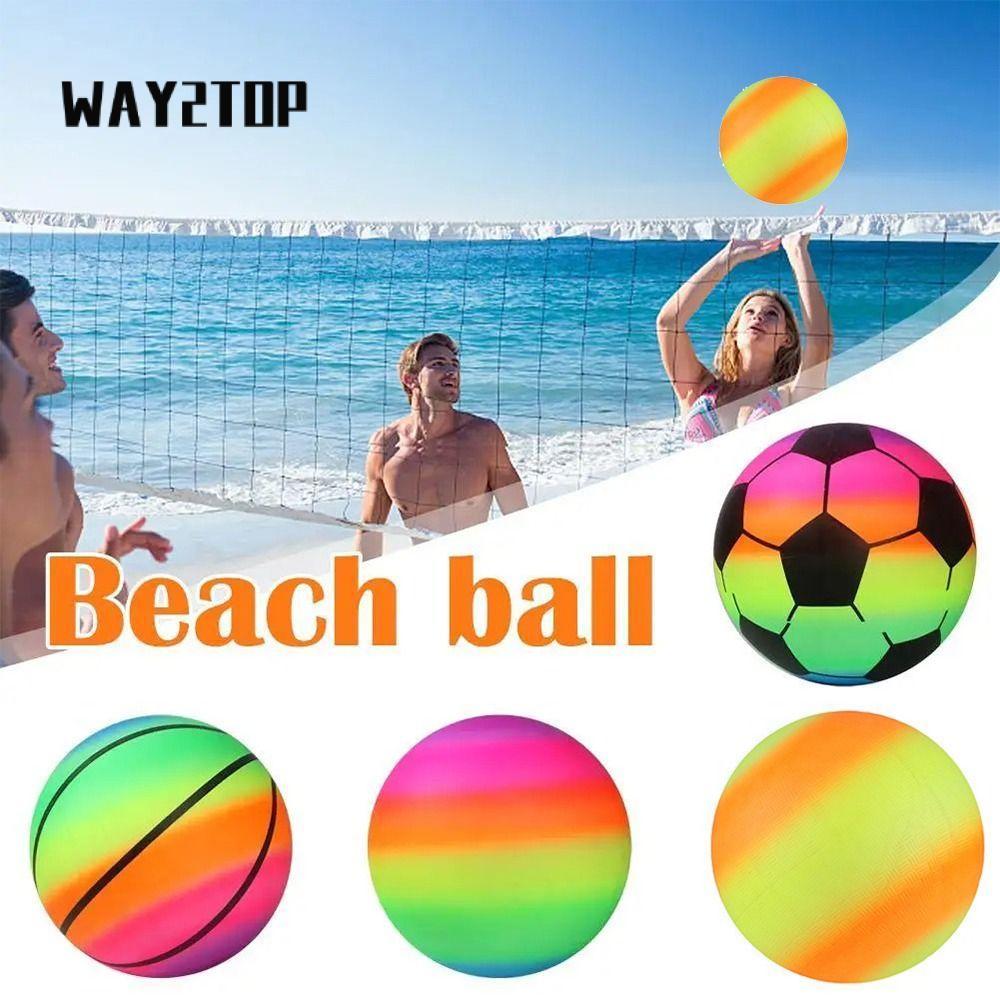 WAY2TOP ลูกบอลชายหาดสีรุ้ง, ลูกบอลฟุตบอลเด็กกีฬายาง, ฟิลเลอร์เกมกลางแจ้งการแข่งขันการฝึกอบรมวอลเลย์บอลสนามเด็กเล่นบอลเด็ก