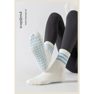 ถุงเท้าโยคะ Blue Series Pilates Dedicated Pure Cotton Mid-Tube Indoor Fitness Boneless Sports Anti-slip
