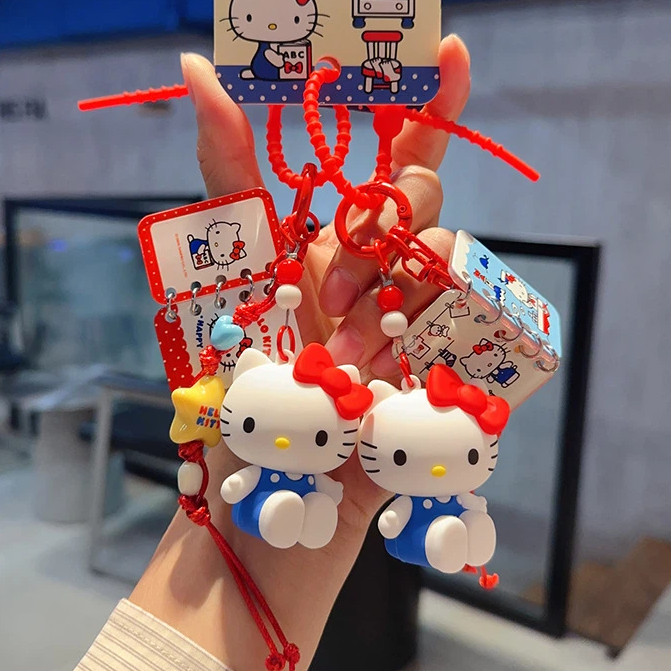 พวงกุญแจไดอารี่ Sanrio Hello Kitty ของแท้/การ์ตูนน่ารักโบว์ตุ๊กตากระเป๋านักเรียนจี้