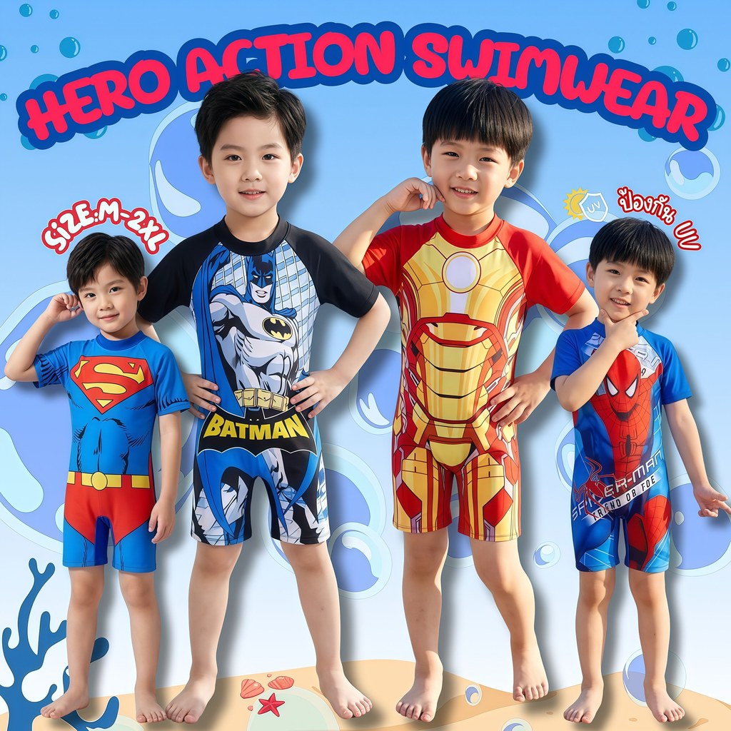 BABY BEACH ชุดว่ายน้ำกางเกงขาสั้น ชุดว่ายน้ำเด็ก วันพีช ชุดว่ายน้ำเด็กผู้ชาย แขนสั้น มีไซส์ M-2XL ส่งไว Y320