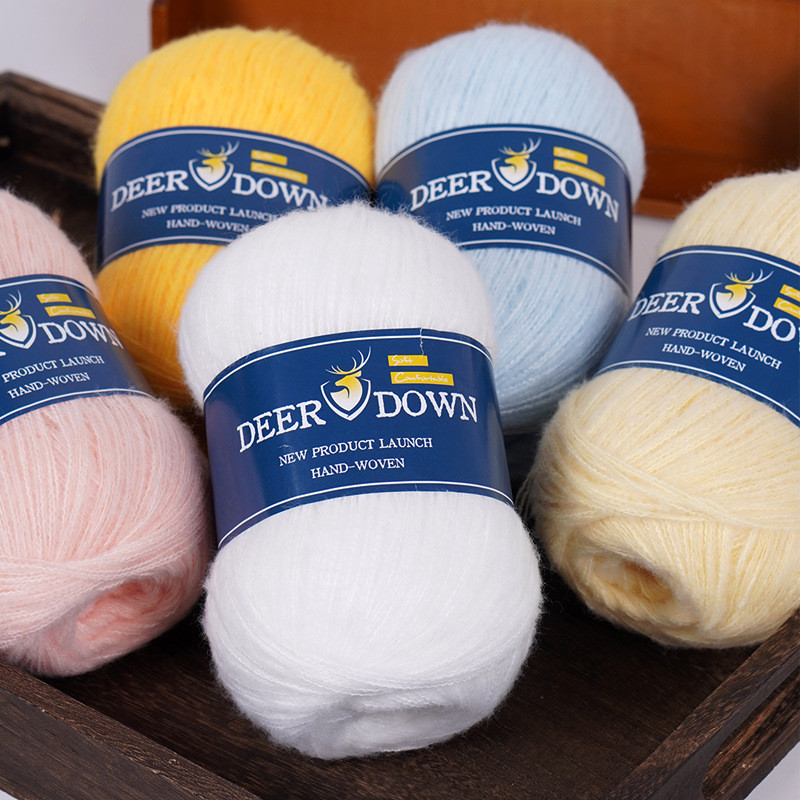 ทําด้วยมือ diy ถัก Mohair นุ่มข้าวเหนียวเด็กเส้นด้ายโครเชต์ผ้าคลุมไหล่เสื้อกันหนาวเส้นด้าย Fine Yarn Ball