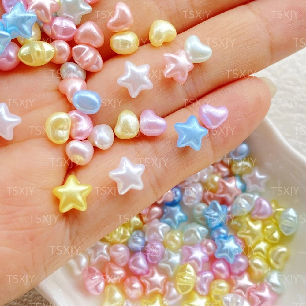 100pcs เรซิ่นผสม 3D สีสันหัวใจ/ดาวเล็บอุปกรณ์เสริมแบนกลับ Rhinestone DIY งานแต่งงานสมุดภาพตกแต่งคริสต์มาสหัตถกรรม