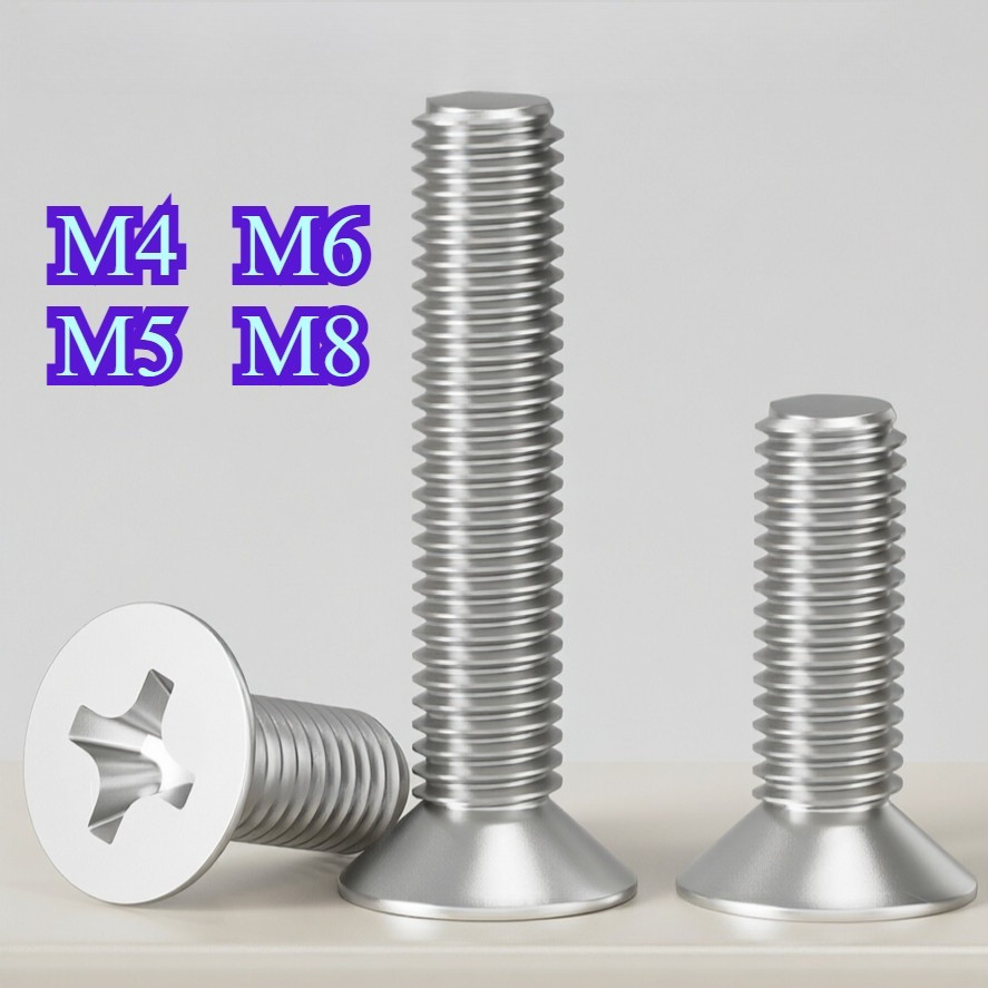 316 สแตนเลสสตีล Cross Countersunk หัวสกรู A4 แบนหัวสกรู Bolt M4/M5/M6/M8 * L6-100 มม.WY