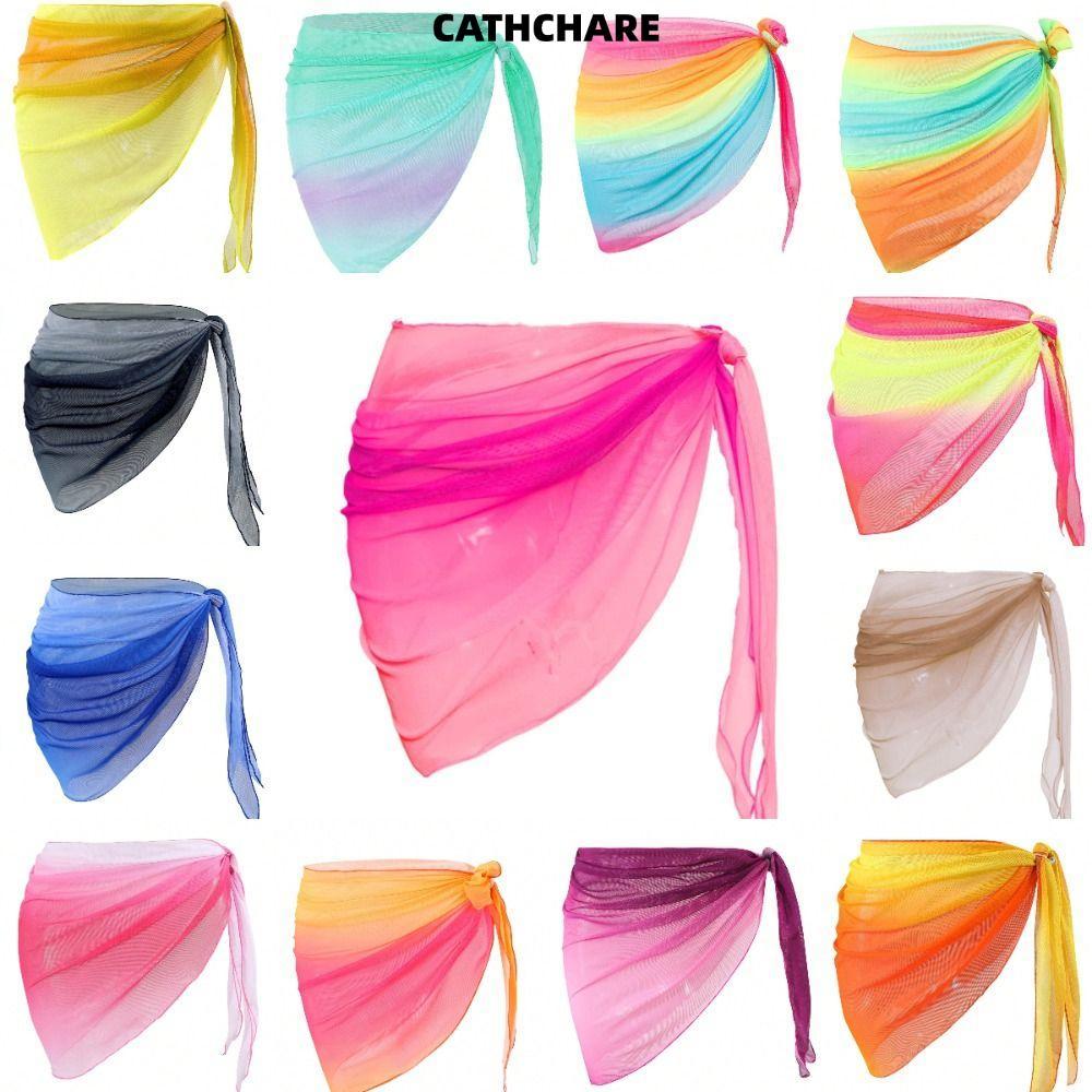 CATHCHARE294 ชุดว่ายน้ํา Coverups, Sheer ผ้าสั้นความยาวชุดชายหาด,กระโปรงสั้นชีฟองวัสดุ Breathable Quick-Dry UPF ป้องกันบิกินี่ห่อบิกินี่