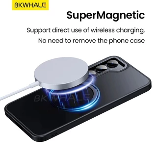 BKWHALE 360° แหวนหมุนได้เคสโทรศัพท์ใสแม่เหล็กพร้อมขาตั้งสําหรับ Samsung Galaxy S26 S24 Ultra S25 Ultra S23 + S24 + S23 Ultra S25+ S24+ S26+ ปลอกเคลือบโปร่งแสง