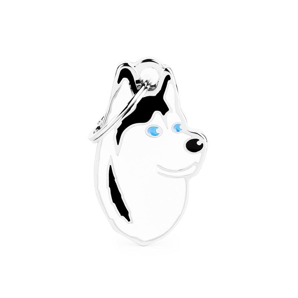 ID TAGS BLACK AND WHITE SIBERIAN HUSKY