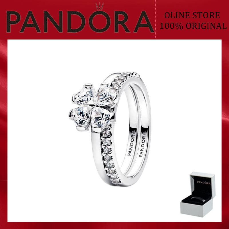 Pandora แหวนเงินสเตอร์ลิง S925 แบบแบ่งได้ สปาร์คLING LUCKY CLOVER พร้อมกล่อง ของขวัญวันเกิดพิเศษ