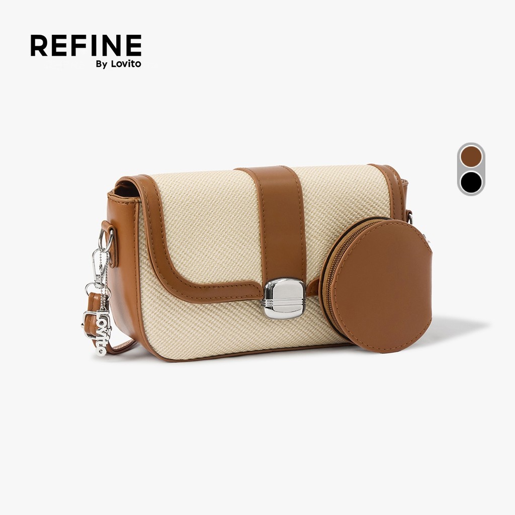 (Refine by Lovito)  กระเป๋าผู้หญิงสะพายไหล่ขนาดเล็ก เย็บด้วยผ้าแบบลําลอง LR27A136