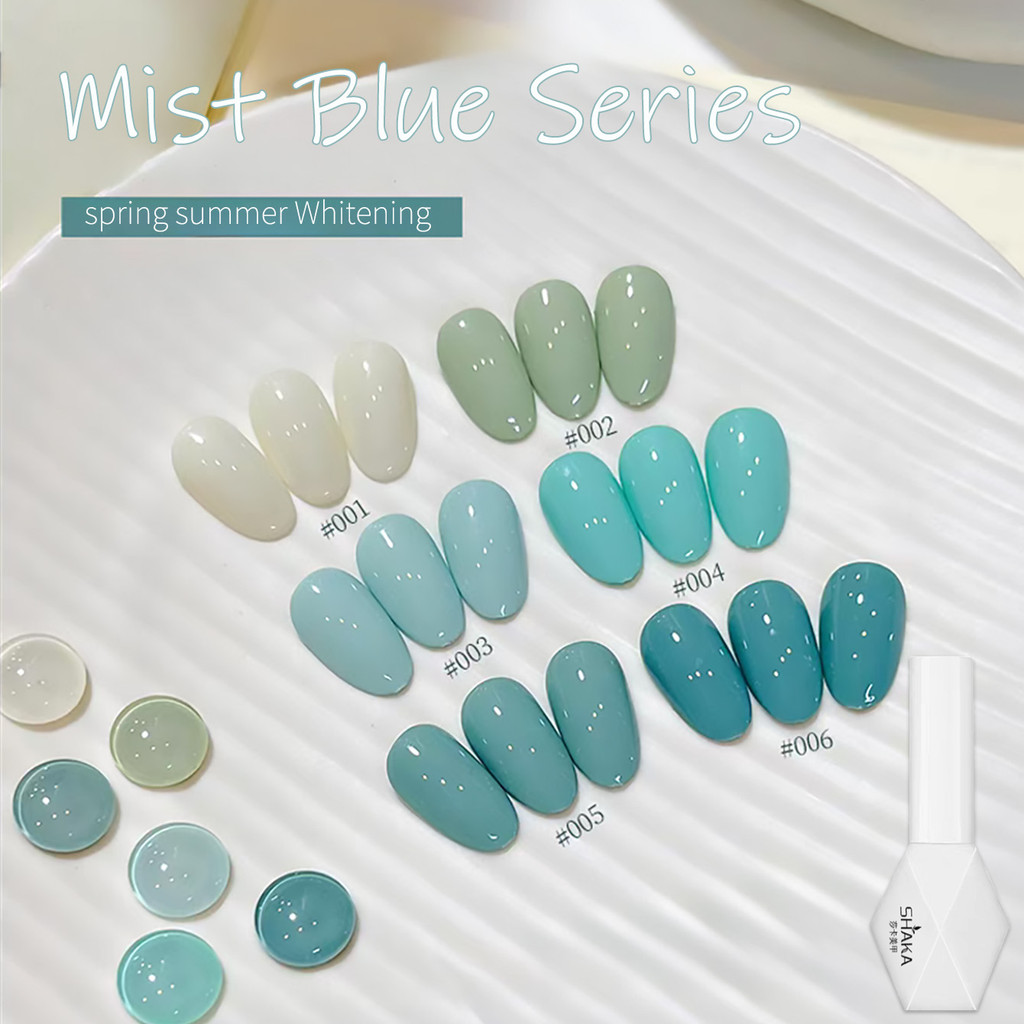 SHAKA สีทาเล็บเจล หมอกฟ้า 6 สี โทนฟ้าขาวละมุน เพ้นท์เล็บ แบบแช่ออก ติดทนนาน UV ทำเล็บ [SK502]