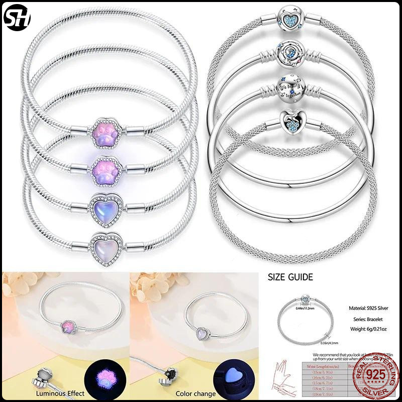 Original 17-20 ซม.เงิน 925 Star Moon สร้อยข้อมือ Trajectory Cat Claw Love Zircon Fit DIY Charming เครื่องประดับ