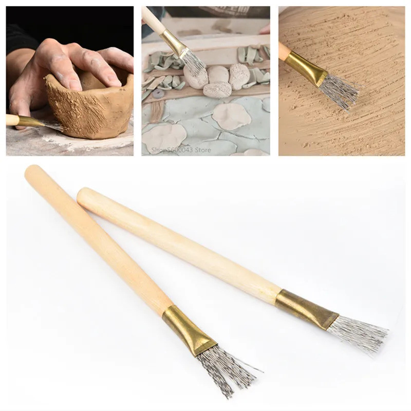 2PCS SET Ceramic Art New Texture Wire Brush Wooden Handle Clay Hand-made Clay Sculpture DIY Modeling