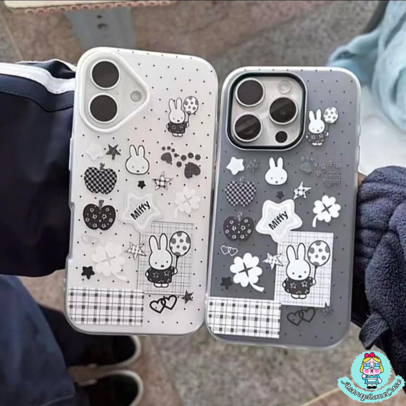เคสไอโฟน11 13สำหรับ IPhone AIR 11 14 XR 16 17 13 15 12 Pro Max XS X 14 7 8 15 16 Plus สติกเกอร์กระต่ายน่ารักกันกระแทกดี