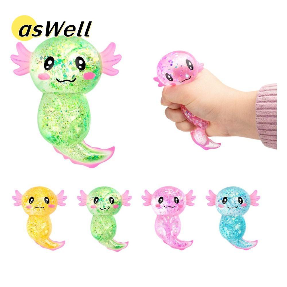 ASWELL Squishy Stress Glitter, Sugar Filled Glitter Axolotl Squishy ของเล่น, น่ารักน่ารักรูปร่าง Soo