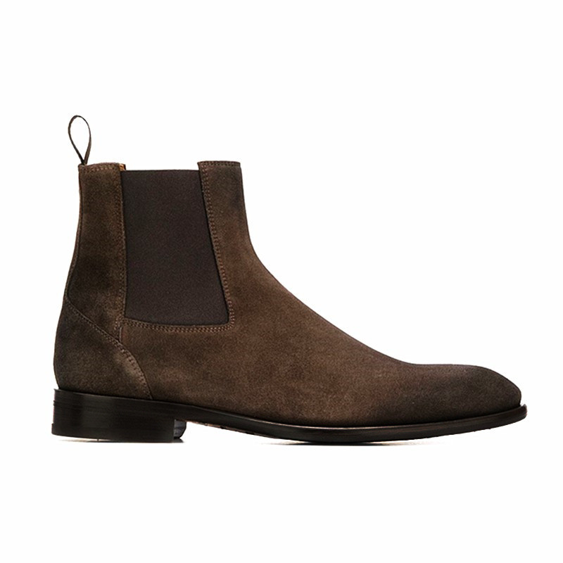 CHELSEA Boots รองเท้าบูทสั้นผู้ชาย Pointed Toe CHELSEA BOOT หนังอังกฤษขัด Retro All-Match รองเท้า Ma