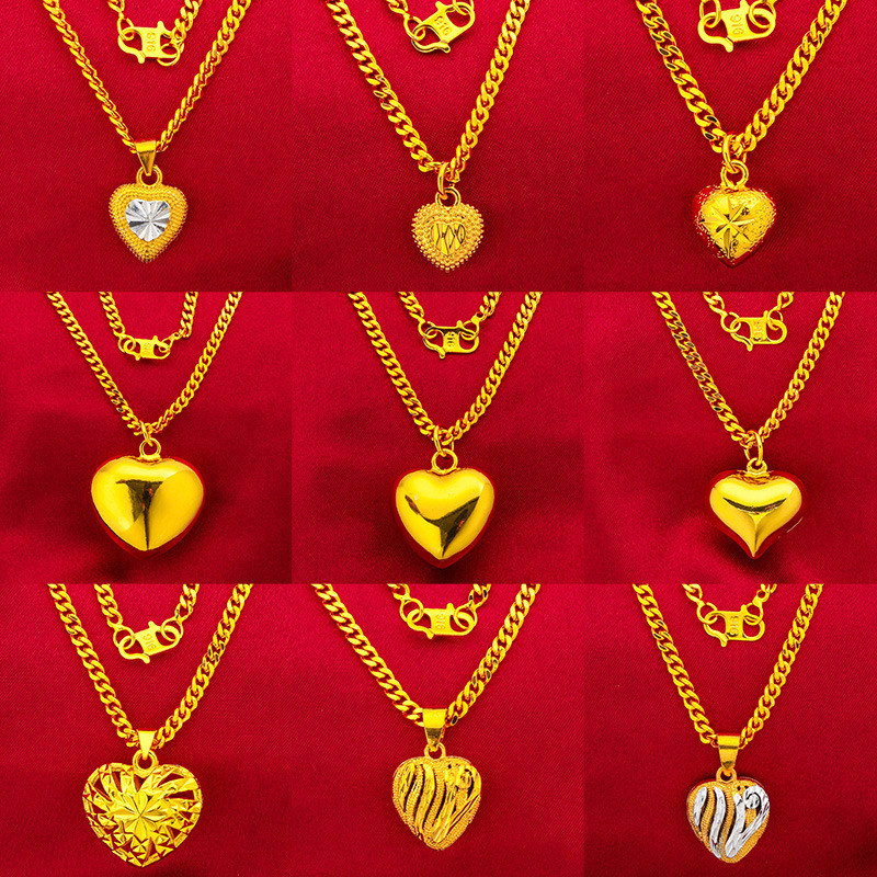 18K Saudi Gold Pawnable Multi สไตล์รูปหัวใจ S-รูปสร้อยคอแบน 3 มม.50 ซม.สร้อยคอผู้หญิงอุปกรณ์เสริมเคร
