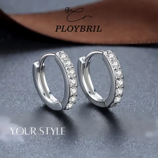 PLOYBRIL✨Classic Hoop Earrings with CZ✨ต่างหูเงิน925แท้เกรดพรีเมียม ดีไซน์ห่วงโค้งมนประณีต ประดับหิน E070