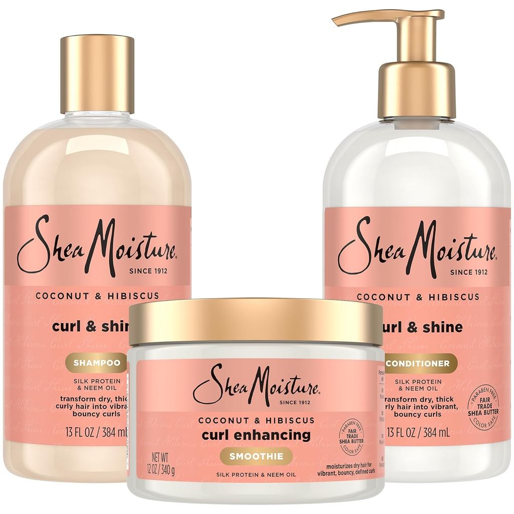 SheaMoisture Coconut & Hibiscus Curl & Shine Shampoo & Conditioner + Curl Enhancing Smoothie สําหรับ