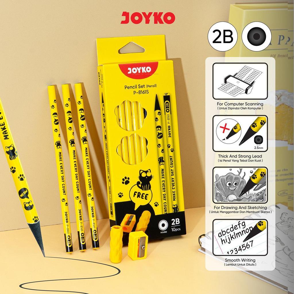 (10 ชิ้น) ชุดดินสอ JOYKO P-8161S 2B Extra Sharpener & Pencil Grip