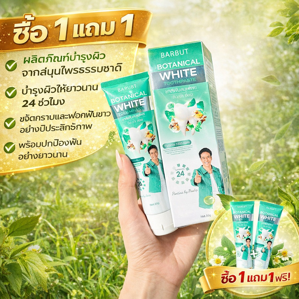 ซื้อ1แถม1 ยาสีฟันสมุนไพร botanical พืชบรรเทาและขจัดคราบ กระจ่างใสดูแลฟัน 50g  ยาสีฟันก้องห้วยไร่ แบรนด์พรทิน่า